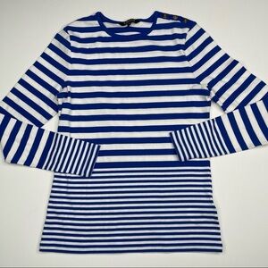 Ralph Lauren Top Tee Striped Nautical Coastal Preppy Blue White Gold Office